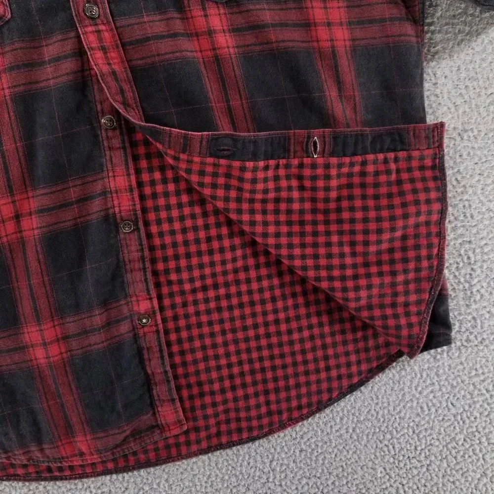 32 Bar Blues Shirt Mens Large Black Plaid Double Wall Layer Buffalo Check Plaid